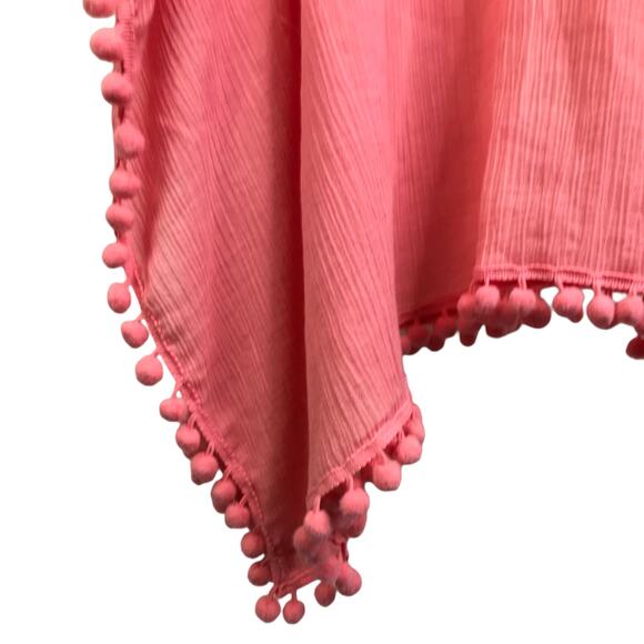 Letarte Handmade Cover Up Womens S Salmon Pink Embroidered Floral Beach Pompom - Picture 9 of 10